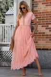 Classy Scalloped Trim Lace Plunge Maxi Dress