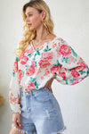 Floral Notched Neck Long Sleeve Blouse