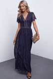 Classy Scalloped Trim Lace Plunge Maxi Dress