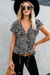 V-Neck Print Fluttering Blouse