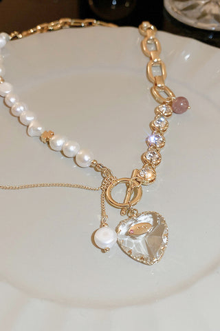 Heart Pendant Toggle Clasp Pearl Necklace