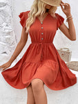 Tassel Tie V-Neck Flutter Sleeve Dress