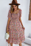 Ditsy Floral Side Slit Flounce Sleeve Dress