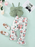 Girls Toddler Bow Detail Cami and Floral Flare Pants Set