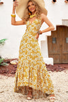 Paisley Print Ruffle Hem Sleeveless Maxi Dress