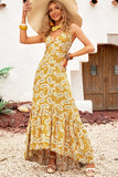 Paisley Print Ruffle Hem Sleeveless Maxi Dress