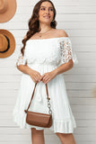 Plus Size Tassel Tie Spliced Lace Off-Shoulder Dress