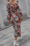 Floral Round Neck Long Sleeve Midi Dress