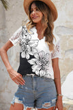 Floral Graphic Scalloped V-Neck Top
