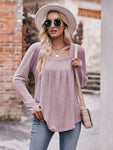 Pleated Detail Curved Hem Long Sleeve Top