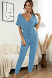 Surplice Neck Tied Short Sleeve Jumpsuit