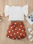 Girls Toddler Graphic Butterfly Sleeve Top and Polka Dot Shorts Set