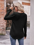 Pleated Detail Curved Hem Long Sleeve Top