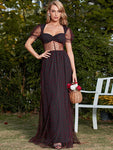 Printed Spliced Mesh Zip-Back Maxi Dress