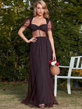 Printed Spliced Mesh Zip-Back Maxi Dress