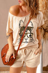 Chic Bunny Graphic Boat Neck Tee