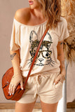 Chic Bunny Graphic Boat Neck Tee