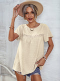 Swiss Dot Round Neck Flutter Sleeve Blouse