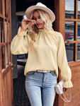 Ruffled Mock Neck Flounce Sleeve Blouse