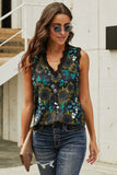 Sunflower Print Lace Trim Tank