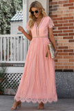 Classy Scalloped Trim Lace Plunge Maxi Dress