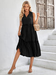 Tie Neck Frill Trim Sleeveless Dress