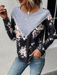 Floral Print Contrast Round Neck Dropped Shoulder Sweatshirt