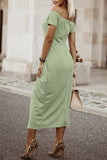 Classy Off-Shoulder Short Sleeve Split Midi Dress