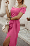 Classy Off-Shoulder Short Sleeve Split Midi Dress