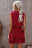 Tie Neck Frill Trim Sleeveless Mini Dress