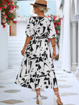 Printed Surplice Balloon Sleeve Dress