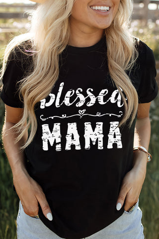 BLESSED MAMA Graphic Distressed Tee