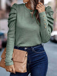 Round Neck Puff Sleeve Sleeve Blouse