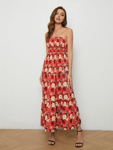 A Go To Vacation Floral Strapless Low-Back Dress