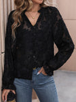 Lace Button Front Long Sleeve Top