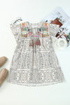 Embroidered Printed Flutter Sleeve Blouse