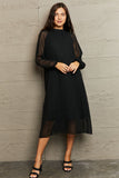 Round Neck Long Sleeve Midi Dress