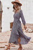 Floral Surplice Neck Long Sleeve Dress