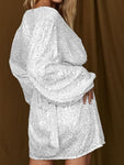 Sequin Surplice Tie Waist Mini Dress