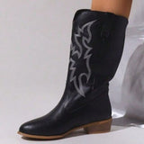 Embroidered Stitch Block Heel Cowboy Boots