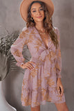 Floral Deep V Flounce Sleeve Mini Dress