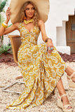 Paisley Print Ruffle Hem Sleeveless Maxi Dress