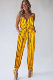 Striped Contrast Tie Ankle Spaghetti Strap Jumpsuit