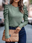 Round Neck Puff Sleeve Sleeve Blouse