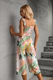 Ruffle Strap Smocked Belted Jumpsuit