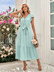 Swiss Dot Lace Trim Puff Sleeve Dress