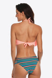 Two-Tone Fringe Trim Tied Bikini Set