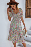 Ditsy Floral Side Slit Flounce Sleeve Dress