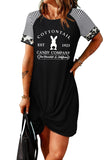 Chic Cotton Tail Bunny Graphic Mixed Print Twisted T-Shirt Dress