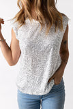 Sequin Round Neck Capped Sleeve Tank